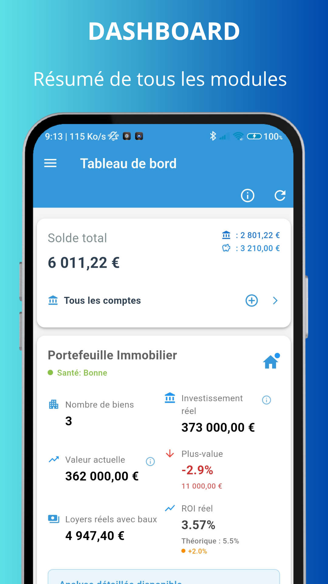 Dashboard - Vue d'ensemble patrimoine